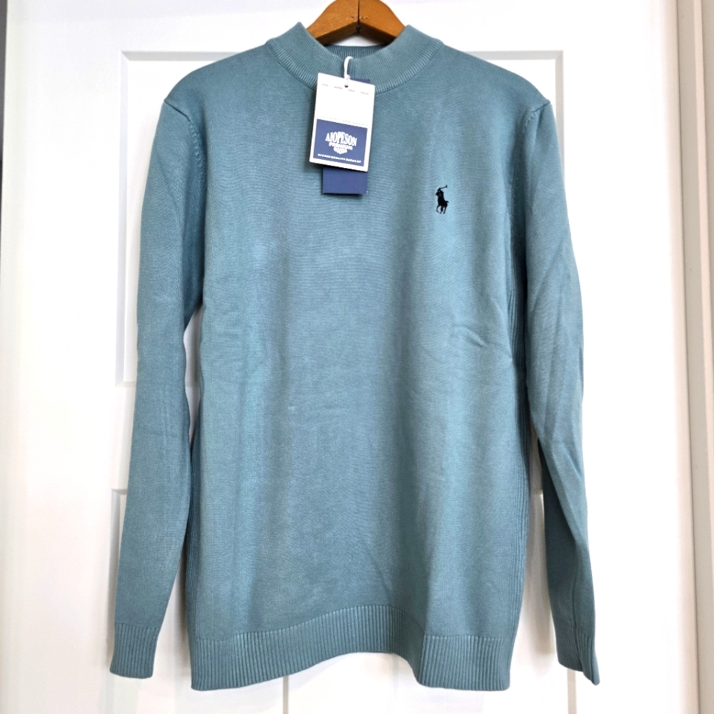 Aiopeson Sweater 2XL Teal Blue Polo Horse Logo Emblem New with Tags